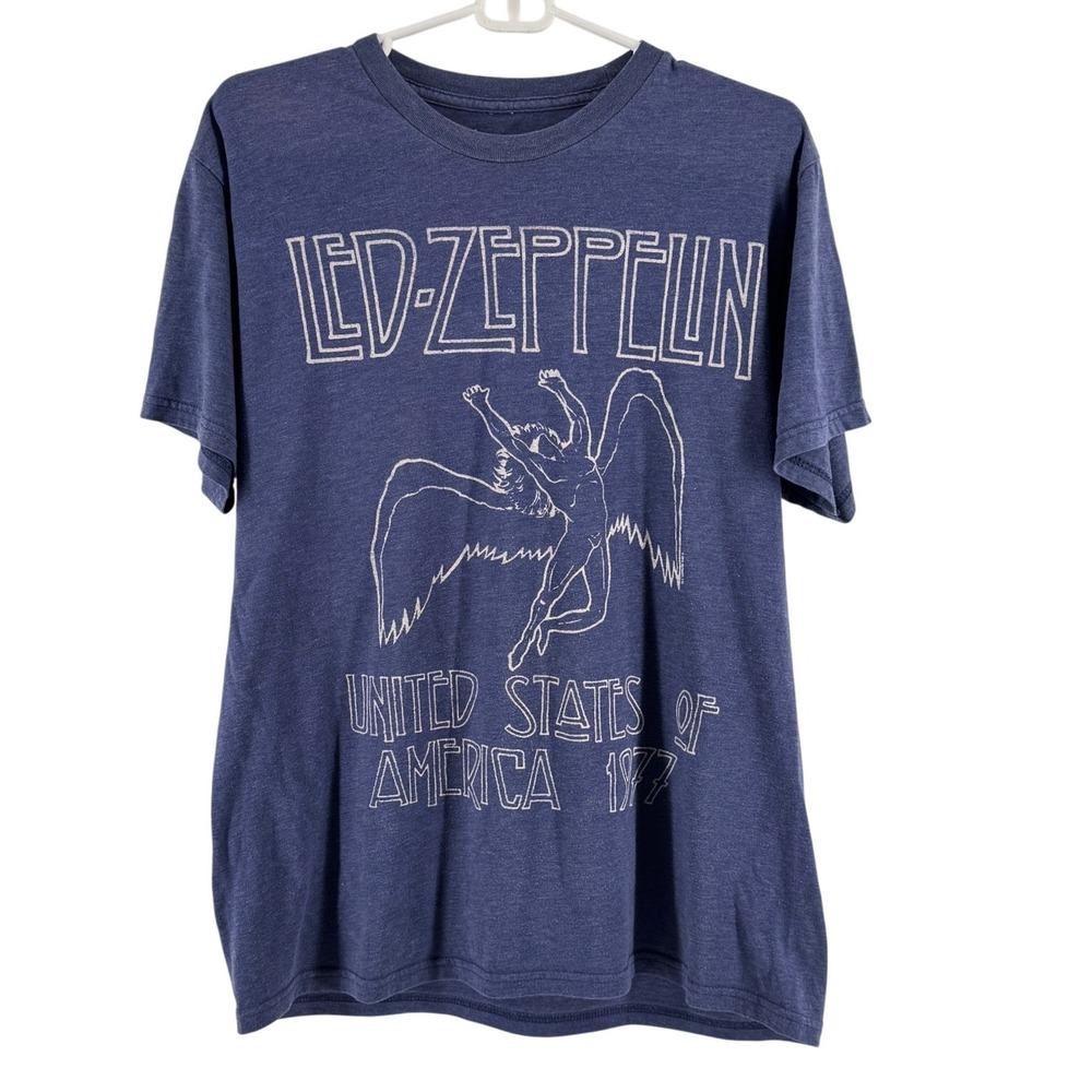 Led Zeppelin United States of America 1977 Blue Graphic T-Shirt Mens Large